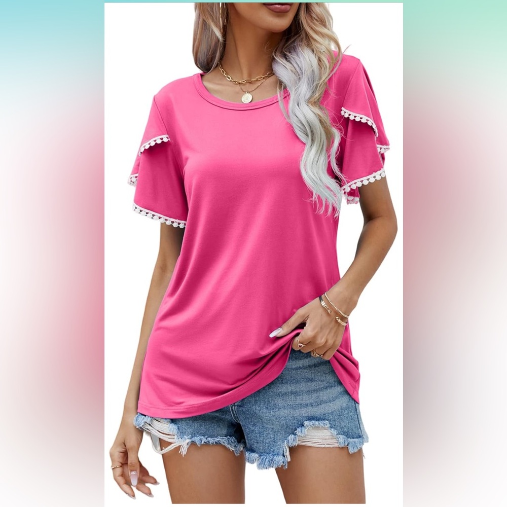Pink Women's Blouse with Pom-Pom Trim